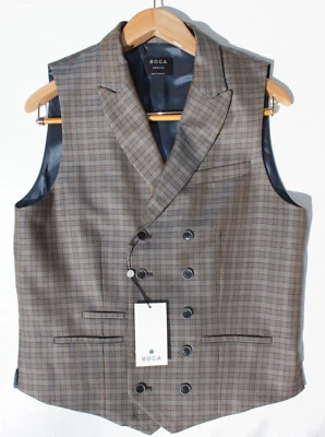 Chaleco BOGA Para Hombre Tejido Doble Pecho Cuadros Azul Marino y Marrón Lana/Seda Talla MEDIANA Foto 1 de 4