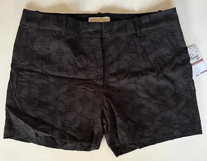 Michael Kors Womens Black Eyelet Flat Front Shorts Size 12 100% Cotton Pockets - Picture 1 of 5