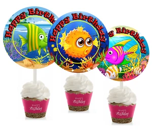 12 Fish Cupcake Toppers for Birthday Party #1 - Picture 1 of 1
