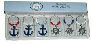 Juego de 6 dijes de vino artesanales náuticos/ruedas de barco - Imagen 1 de 1