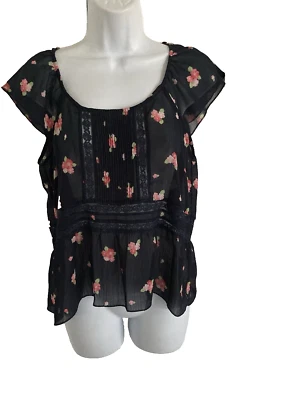 Top Babydoll Transparente Y2K Abercrombie & Fitch Talla M Negro Floral Cottage Core Fairy Foto 1 de 4