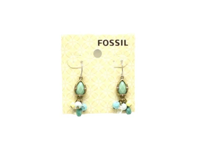 Conjunto de aretes colgantes de piedra fósil tono dorado multi azul ¡Nuevo! Nuevo con etiquetas Foto 1 de 2