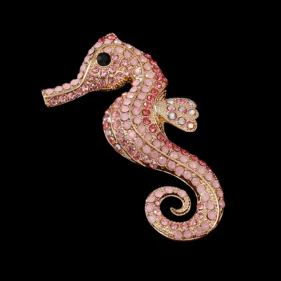 Broche prendedor grande de caballito de mar con estrás de cristal de ópalo rosa/azul/púrpura Foto 1 de 4