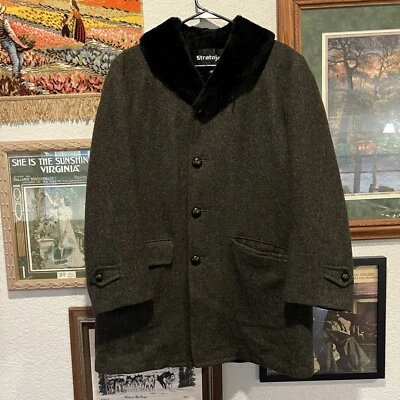 Vintage RARE 60s Union Made Stratojac Wool/Fur Long Overcoat Size 38 - Image 1 of 4