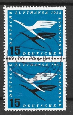 GERMANY 1955 SG1133x2 LUFTHANSA RE-INSTATED; FINE USED PAIR STADE CANCEL - Image 1 of 2