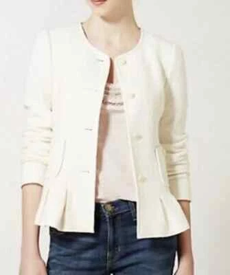 Abrigo Anthropologie Elevenses Marfil Francie Lana Peplum Talla 10 Carrera $240 NUEVO SIN ETIQUETAS Foto 1 de 4