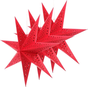 Red Paper Star Lantern: 3D Stars Lantern, 3 Pack 20In Hanging Stars, Xmas Large - Picture 1 of 9