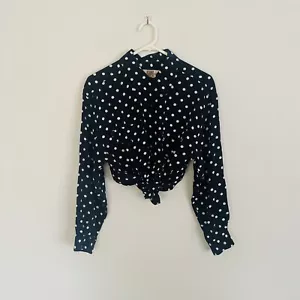 Vintage 90s Womens Nicole Earth Polka Dot Blouse Shirt Top Navy Blue Size 10 - Picture 1 of 11