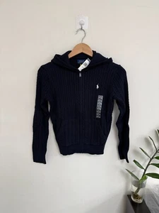 Polo Ralph Lauren Girl's Cable-Knit Full Zip Hooded Sweater 313952274 [NAVY, L] - Picture 1 of 10