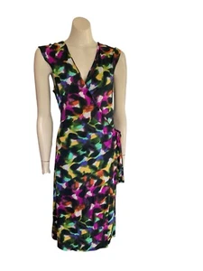 Charlie Brown Stretchy Wrap Dress Sz 12 Bokeh Print V-Neck Sleeveless Soft Tie - Picture 1 of 11