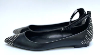 Zara Black Leather Flats Studded Ankle Strap UK4 EUR37 US6.5 Ref 1150/301 - Image 1 of 4