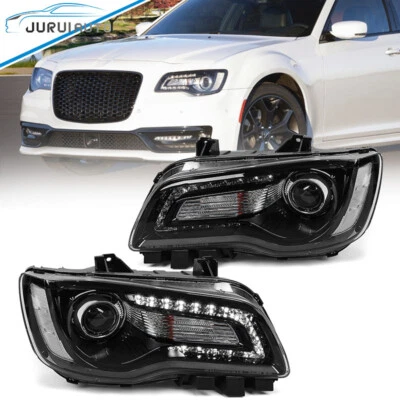 Pair Headlights For 2015-2023 Chrysler 300 Black Halogen LED DRL Headlamps LH RH Foto 1 de 4