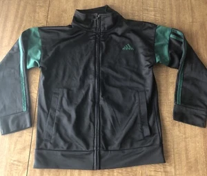 Adidas  Boys' Basic Long Sleeve Iconic Tricot Jacket Black Green Sz 6 - Picture 1 of 9