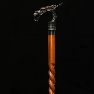 Brass Handle Walking Stick Handmade Wooden Cane with Solid Brass Grip Vintage - Picture 1 of 3
