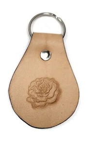 Leather ROSE FLOWER Round Key Chain Ring - Handmade - Imagen 1 de 2