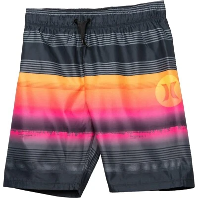 Hurley Little Boys 5/6 Board Swim Shorts Lined Gradient Black Orange Pink Stripe - Image 1 of 2