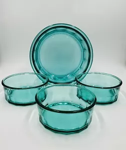 Arcoroc Thumbprint Turquoise Teal Serving Bowl Set of Four Made in USA - Picture 1 of 9