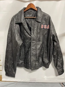 Milan Leather Jacket Biker Casual Pebble Grain Eagle USA Sz L - Picture 1 of 6