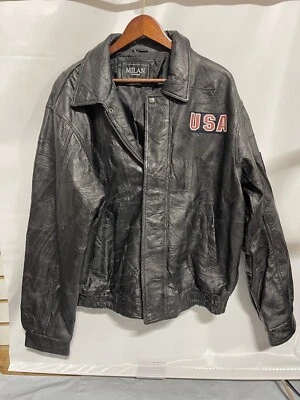 Chaqueta de Cuero Milan Motociclista Informal Grano Guijarro Águila EE. UU. Talla L Foto 1 de 4