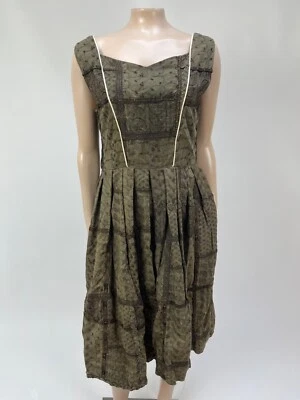 Vintage Handmade Costume Women's Dress Medieval Embroidered Green Floral S21 - Image 1 of 4