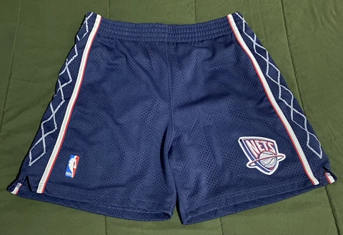 AUTHENTIC Champion New Jersey Nets Basketball NBA Game Shorts Men’s Size 38 Blue Cover