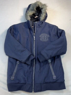 Vintage Pelle Pelle Wool Poly Jacket XL Blue Parka Fur Trimmed Hood Embroidered - Image 1 of 4