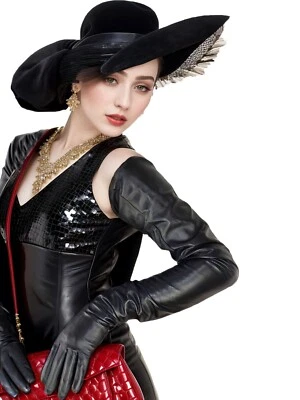 Guantes súper largos negros de ópera de cuero de oveja real de 75 cm (29,5") de largo para mujer Foto 1 de 4