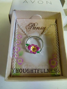 Avon Pansy Floral Inspirations Necklace on Sivertone Chain - Picture 1 of 3