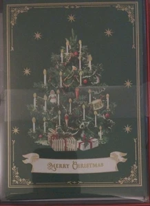 set 15 Punch Studio CANDLE LIT CHRISTMAS TREE emerald gold CARDS NEW - Picture 1 of 2