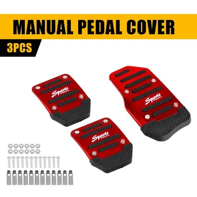 Cubierta universal antideslizante de pastillas de pedal de freno de pie manual de transmisión roja 3 piezas nueva Foto 1 de 4
