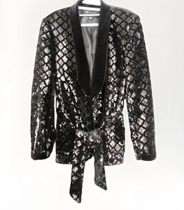 ASOS DESIGN Anzugjacke schwarz Pailletten Smoking Rautenmuster 42 REG Gürtel neu ohne Etikett - Bild 1 von 7