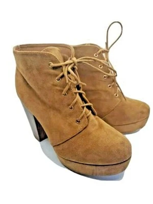 Botín de plataforma de tacón grueso para mujer talla 10 imitación gamuza marrón 4" marrón con cordones Foto 1 de 4