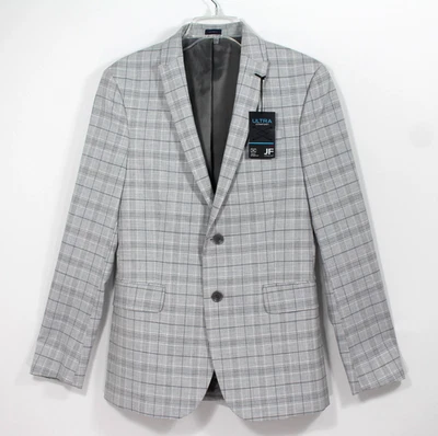 New J. Ferrar Gray Plaid Blazer Slim Fit Stretch Comfort Men's S 34/36 Regular - Image 1 of 4