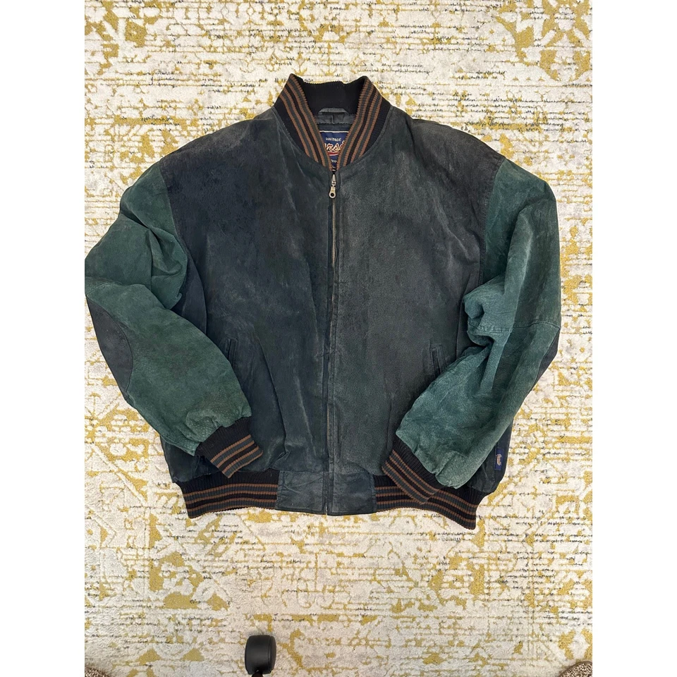 Chaqueta de bombardero vintage Varsity Princeton NJ para hombre de cuero gamuza XLXG bloques de colores Foto 1 de 4