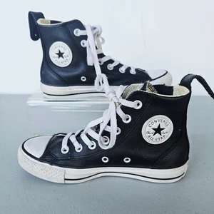Converse Chuck Taylor All Star High Top Black Leather Sneaker  Size 5 - Picture 1 of 9