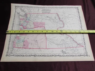 Mapa de 1860 ou 1862 ~ Johnson's Washington & Oregon, pub por Johnson & Browning Muito Bom+ - Imagem 1 de 3