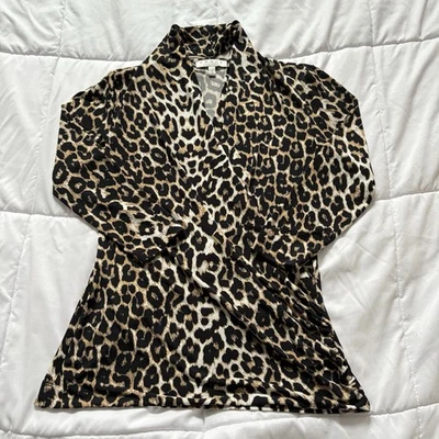 Chaus New York Womens Size Small Cheetah Print Wrap Blouse 3/4 Sleeve Vintage - Image 1 of 4