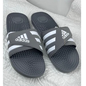 NWT Adidas Men's Size 18 Gray/White Adissage Slide Athleisure Beach Sandals - Picture 1 of 10