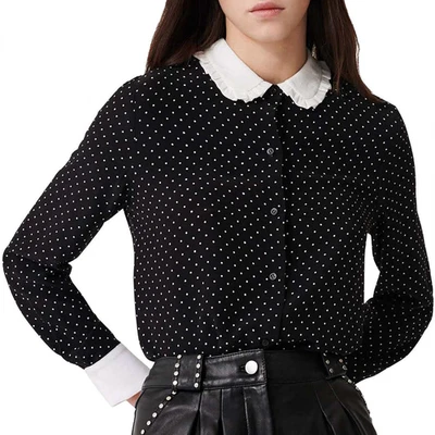 $220 Maje Black Polka Dot Collared Calicia Blouse top size 1/Small - Image 1 of 4