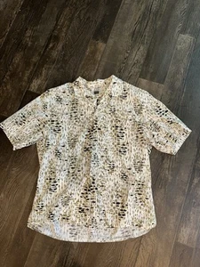 Vintage Guess Mens Short Sleeve Button Shirt Size XL Geometric Print Beige - Picture 1 of 6