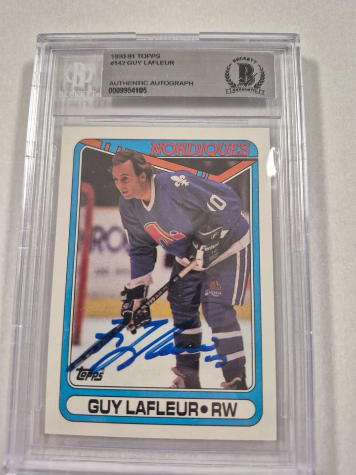1990-91 TOPPS GUY LAFLEUR SIGNED CARD BECKETT SLABBED - Image 1 of 1