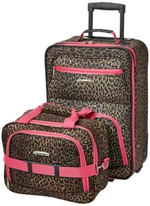 Pink Leopard 2 Piece Set Expandable Luggage Suitcase with Tote Bag - Picture 1 of 6