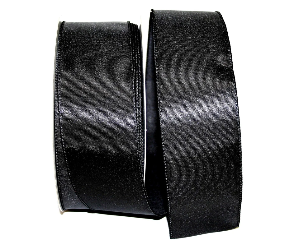92575W-031-40K Satin Value Wired Edge Ribbon, 2-1/2 Inch X 50 Yards, Black - Image 1 of 1