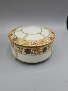 NIPPON FOOTED Dish With LID HAND PAINTED RAISED GOLD 3 3/4" W X 2.5" H - Picture 1 of 6