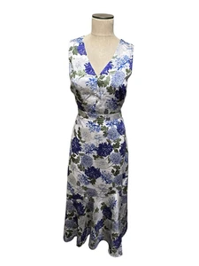 New Sam Edelman Womens Silky Floral Print Midi Dress Purple Mist Size Large - Picture 1 of 14