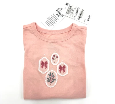 First Impressions Baby Girl Long Sleeve Tee Pale 12M Pale Blush Embroidered New - Image 1 of 4