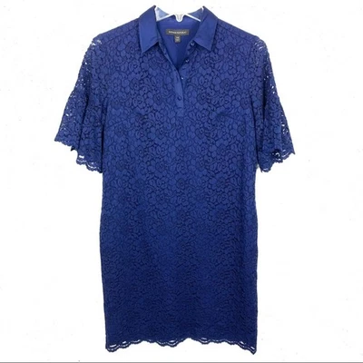 Banana Republic Womens Floral Lace Flutter Sleeve Shirtdress Navy Blue Size XS - Image 1 of 4