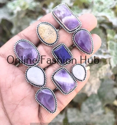 Модная бижутерия кольца с покрытием из серебра 925 пробы с аметистом и смесью драгоценных камней - Изображение 1 из 2