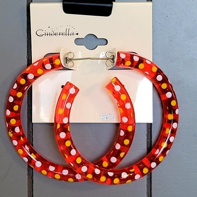 Pendientes de aro rojo amarillo 2" retro audaz funky Y2K festival perforados años 80 lunares Foto 1 de 4