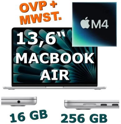 ✅ Apple MacBook Air 13,6” M4💥  16 GB ☑️ 256 GB silber, MW0W3D/A, OVP ✅ Rg.MwSt. - Bild 1 von 3
